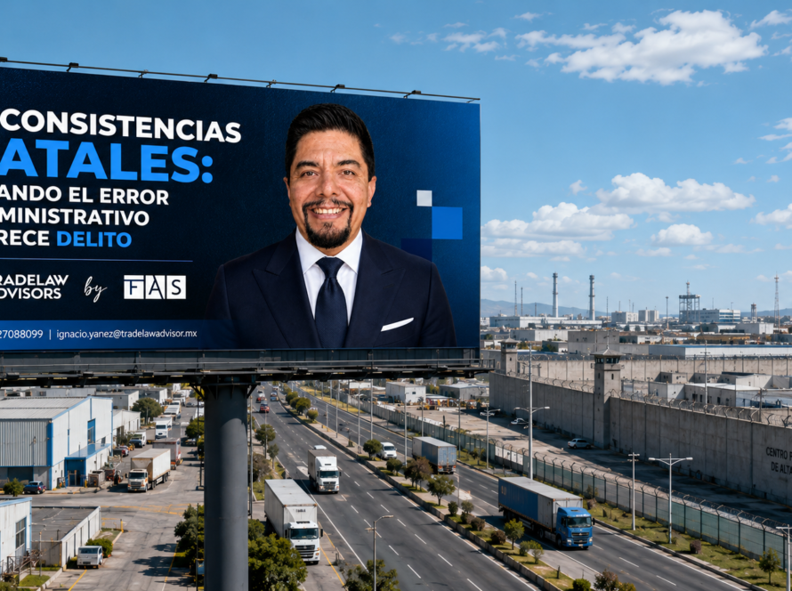Espectacular corporativo que advierte sobre los riesgos fiscales, aduaneros y penales derivados de inconsistencias documentales, contables y operativas en comercio exterior.