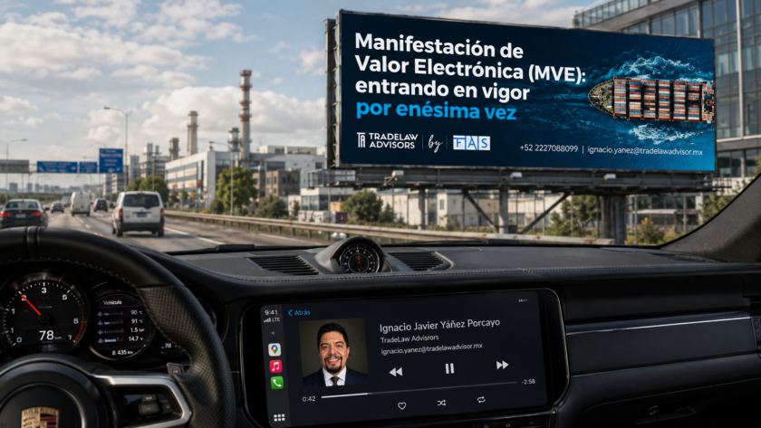 Anuncio sobre la MVE visto desde un automóvil: un espectacular en un corredor industrial destaca sus reiteradas prórrogas y remite al análisis jurídico y operativo del artículo.